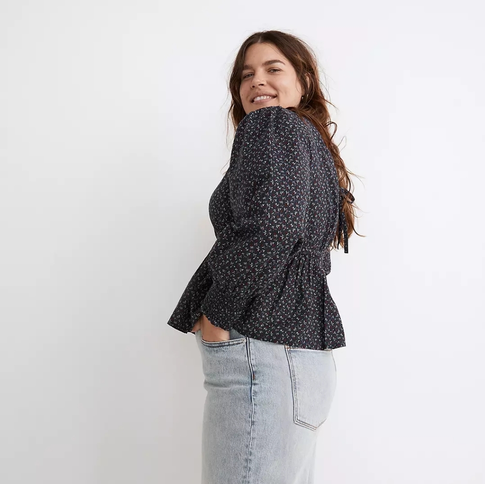 Sold! NWT Madewell Tie-Back Peplum Puff Sleeve Top - Picture 15 of 15